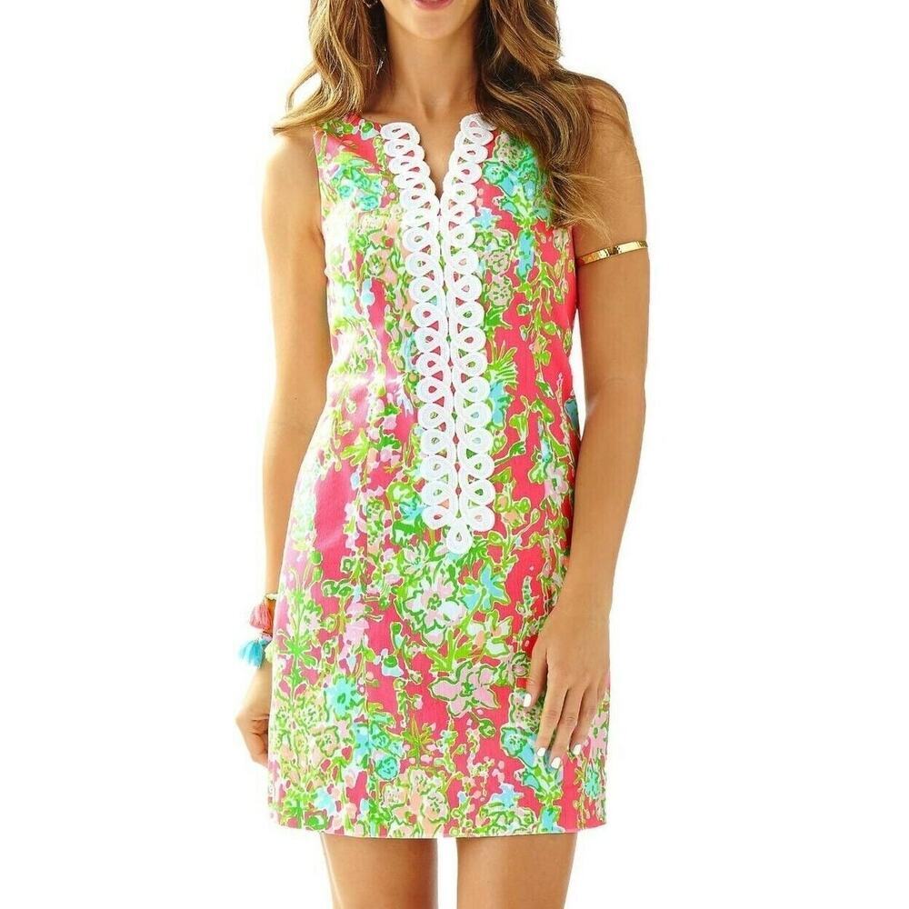Lilly Pulitzer Cathy Shift Dress Pink Flamingo Southern Charm Print Size 2